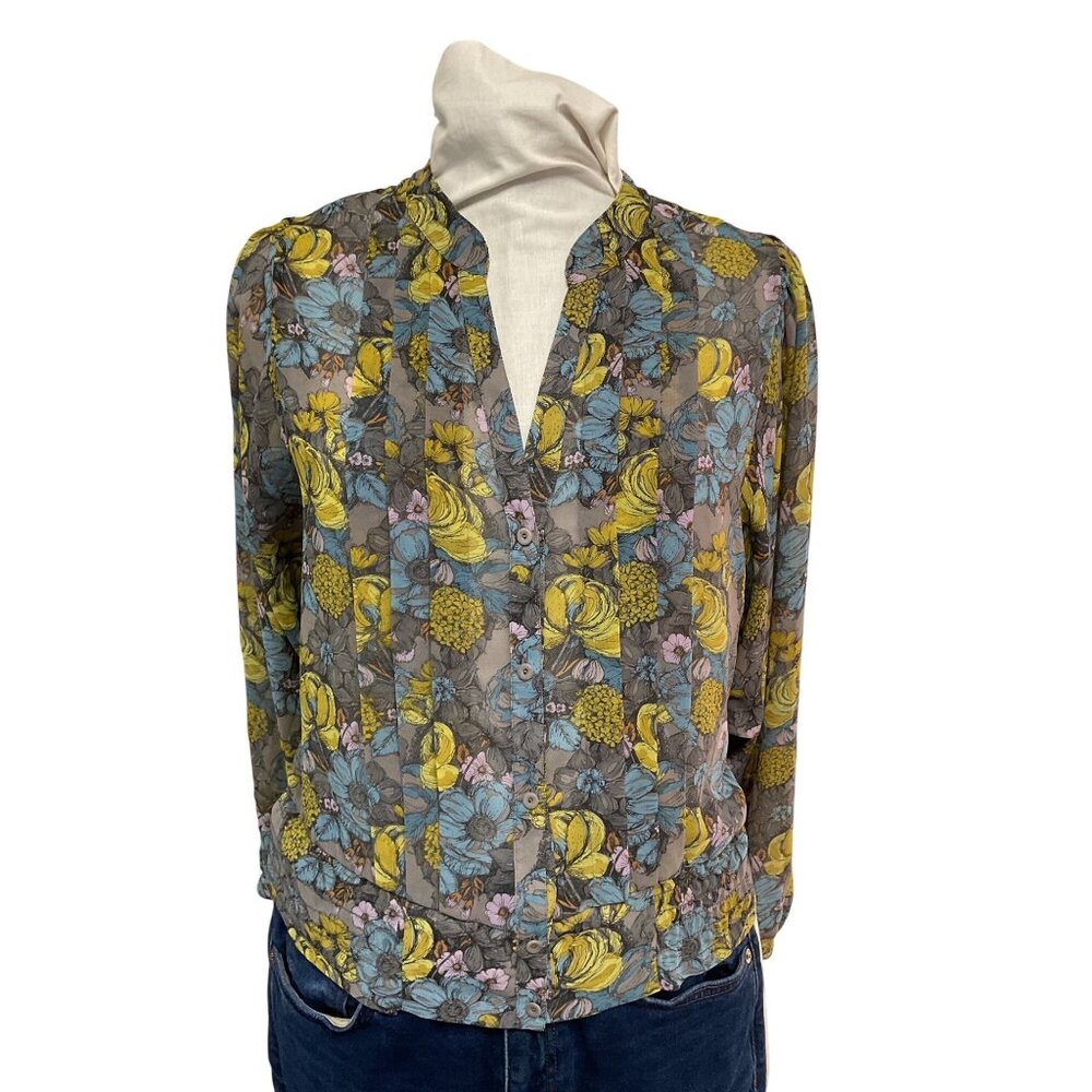 Hinge Womens Floral Button-Down Blouse S